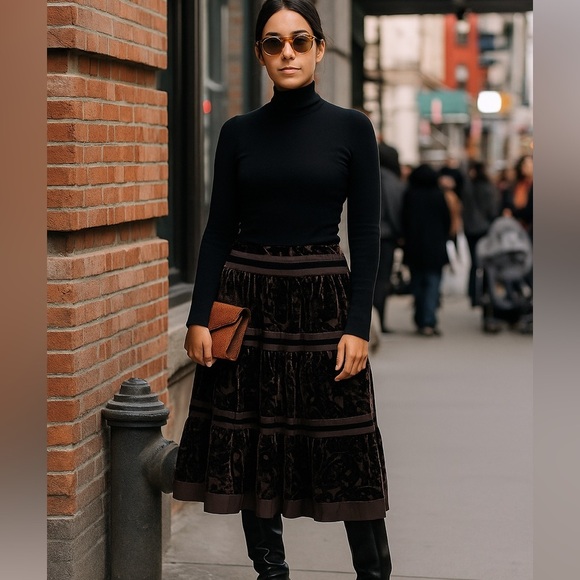 Garnet Hill Brown Velvet Silk Blend Skirt Size 12 - Picture 1 of 5